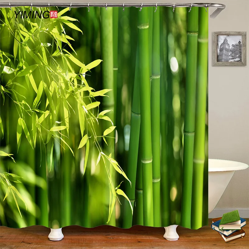 3D zelenej prírody, rastlín, bambusové tlač kúpeľni sprchový záves polyester waterproof opony domáce dekorácie záves s hákom