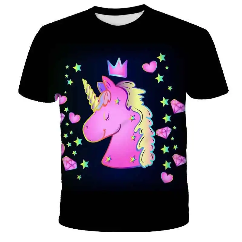 Dievčatá 3D jednorožec Tlačiť T-shirts roztomilý unicorno tričko Dievčatá NOVÉ Letné Top Oblečenie Detí cartoon Oblečenie Bežné pohodlné