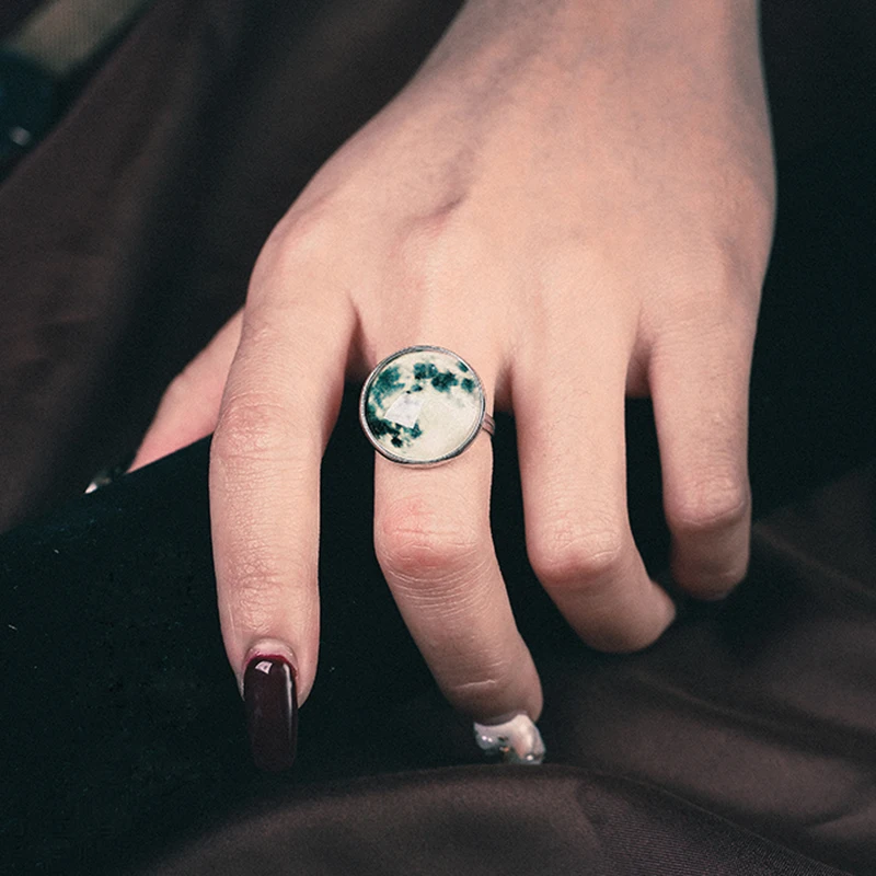 Elegantné Otvorte Nastaviteľné Krúžky Shellhard Svetelný Full Moon Svietiť V Tme Prst Prsteň Bijoux Femme Módne Šperky Dary