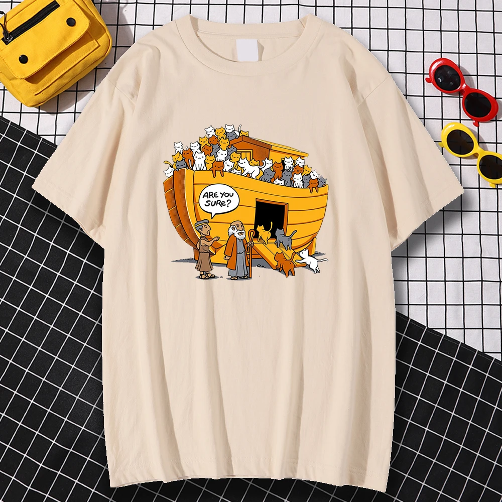 Karikatúry Štýl Noemova Archa Mačka Tlače pánske T-Shirts Zábavné Pattren Oblečenie Retro Crewneck Streetwear Zábavné Kvalitu T-Shirts Muž