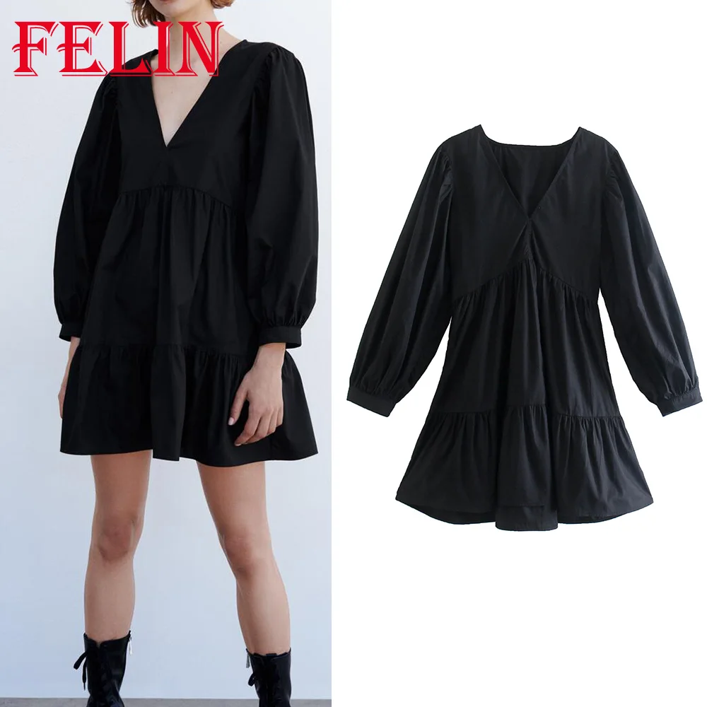 Za 2021 Elegantné Čierne Škvrny Mini Šaty S Dlhým Rukávom Tlačidlo-Line Ženy Tričko Šaty Elegantné Retro Party Fashin Vestidos Streetwear